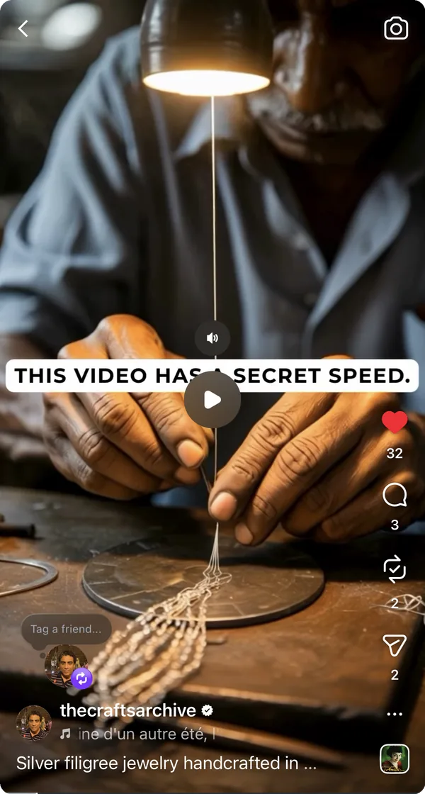 An Instagram Reel from @thecraftsarchive — a Wcommerce seller showing silver filigree jewelry being handcrafted